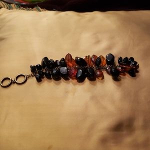 2/10 Gold with black/rust acrylic bead bracelet